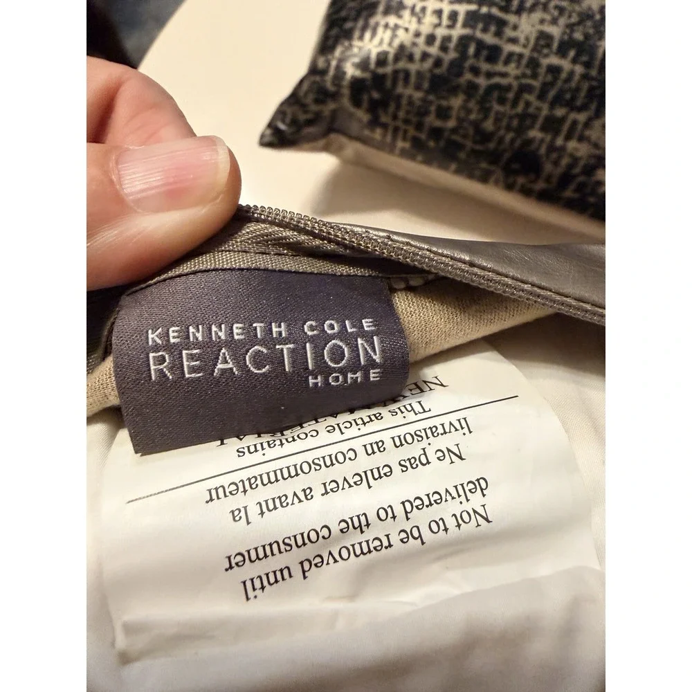 Kenneth Cole Reaction Pillow Set Faux Leather Metallic Lumbar Down Fill *